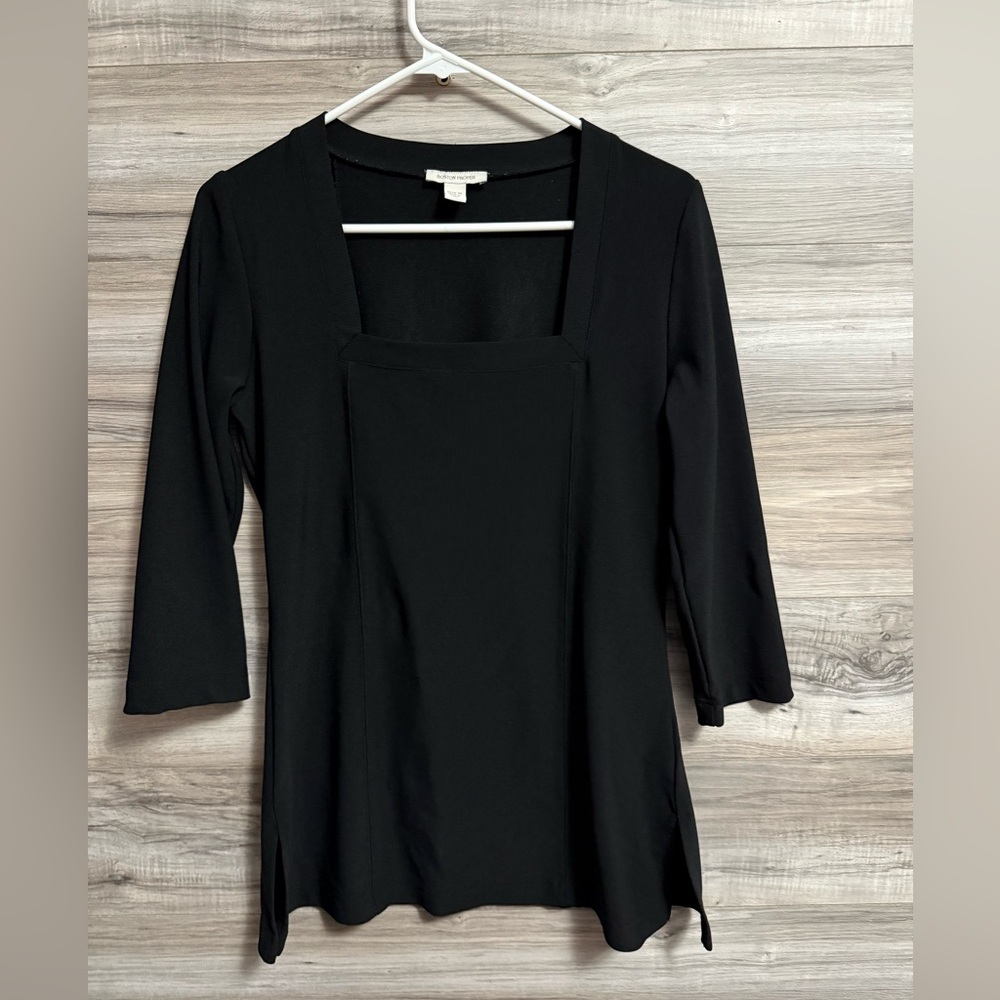 Boston Proper Square Neck Quarter Sleeve Black Top